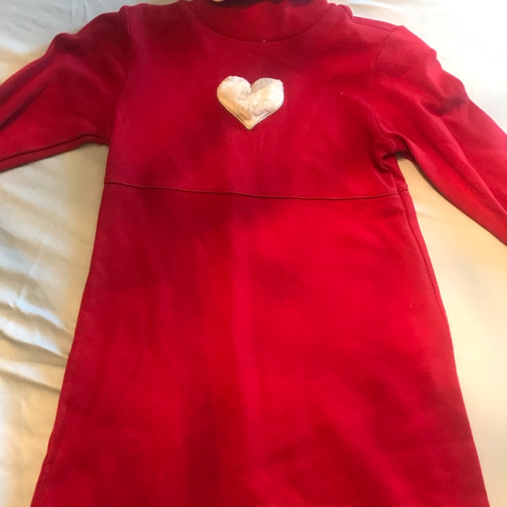 Girls size 9, Gymboree red knit dress, with fuzzy heart on front